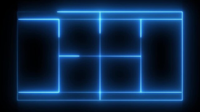 Pickleball sports stadium neon glowing animation on black background. Neon soccer area. Sports stadium icon glow effect. neon lights match football field.