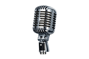 Fototapeta premium Retro style silver microphone capturing sound, speech, and music. Classic audio equipment for professional recording or live performance