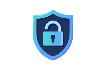 Gradient blue shield with lock padlock security isolated on a transparent background