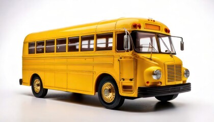 Bright Yellow School Bus Isolated on White Background, Transportation Concept.