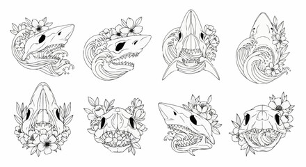 Fototapeta premium Collection of detailed black and white line drawings of various animals including reptiles insects and mammals for creative projects and design