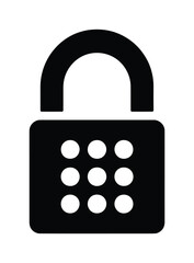 Black vector lock icon with a dial pad displayed on the front. © SEcho