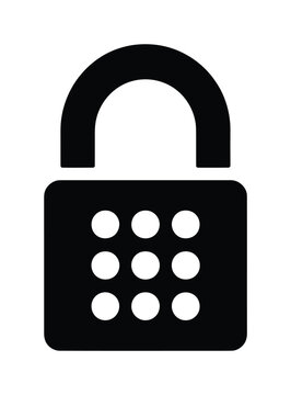 Black vector lock icon with a dial pad displayed on the front.