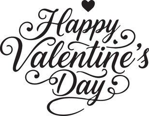 Elegant Valentine's Day Calligraphy Ornate Black and White Script Typography Featuring Decorative Flourishes and a Simple Heart Detail