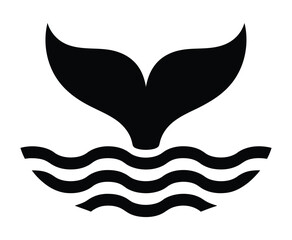 Vector illustration of a whale tail rising above stylized ocean waves. © SEcho