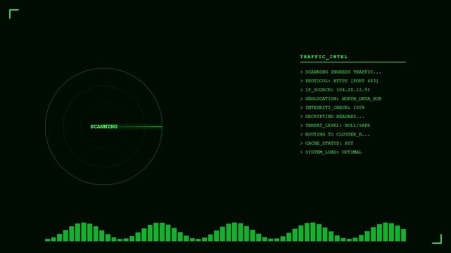 Abstract green technology background with radar and futuristic design elements.