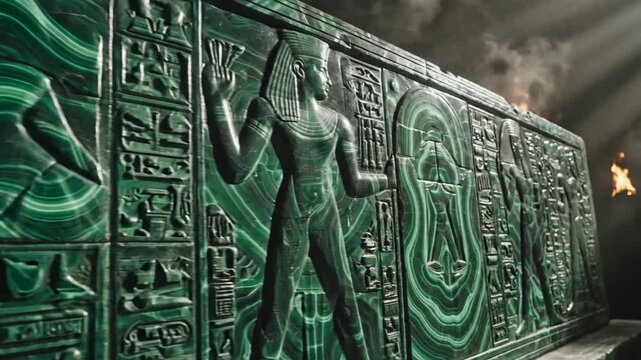 Ancient Egyptian Malachite Sarcophagus Carvings