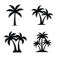 Fototapeta premium Set of palm tree silhouettes isolated on white background