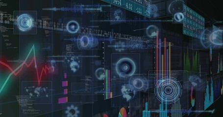 Displaying data HUD streaming on terminal, showing candlesticks, bars, red-to-green trend line