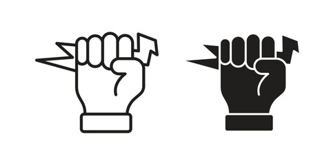 Obraz premium Hand with Power icons in simple black style symbol sign for apps and website