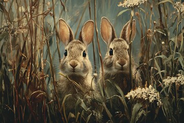 rabbits in the grass