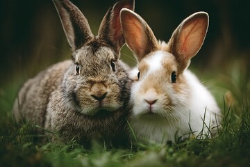 two rabbits in the grass