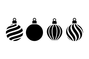 A set of four black and white Christmas ornaments in a minimalist vector design