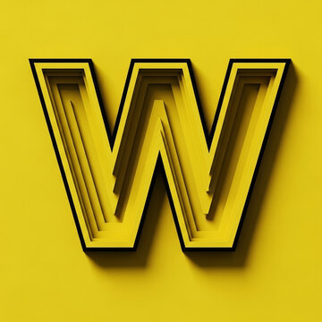 Capital letter W symbol with layered paper cut effect, monochromatic yellow background, geometric 3D typography for logos, monograms, and web icons.