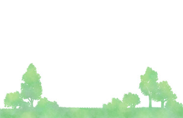 緑の草木のシルエット　水彩　フレーム