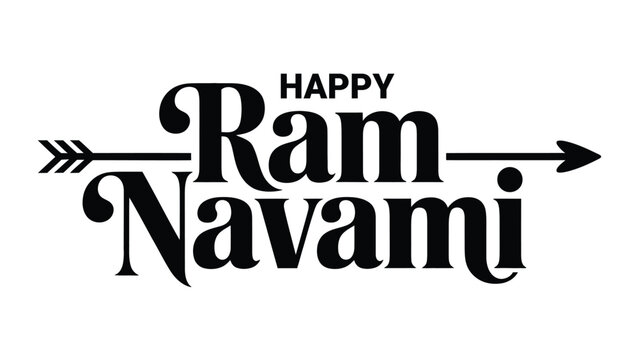 Happy Ram Navami decorative black typography with arrow elements on white background celebrating hindu religious festival devotion spirituality and tradition