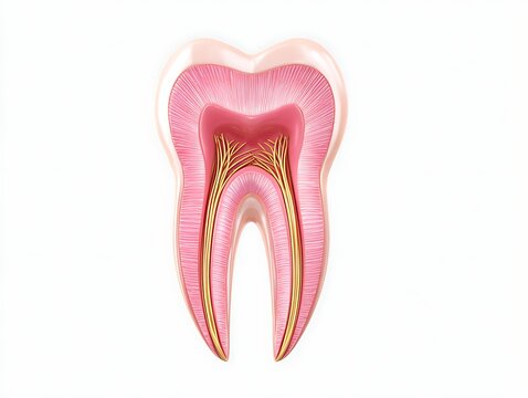 Medical-grade illustration of tooth root anatomy white background smooth shading accurate biological detail professional healthcare look, Realistic Photo