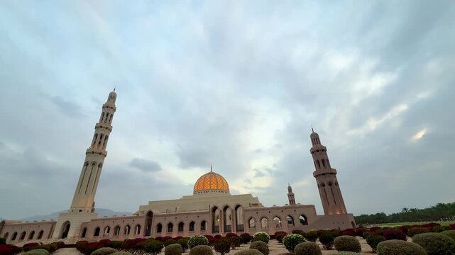 Sultan Qaboos Grand Mosque in Muscat, a famous religious landmark known for its stunning Islamic architecture and design.