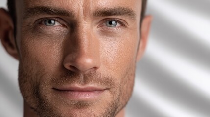 Fototapeta premium Close Up Portrait of a Mature Man with Focused Gaze and Skin Texture