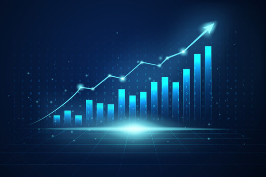 Business candle stick graph chart of stock market investment trading on blue background. Bullish point, Trend of graph. Eps10 Vector illustration