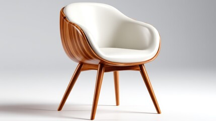 A beautifully designed chair with sleek curves and wooden accents effortlessly merges style with comfort, making it a perfect addition to any contemporary space.