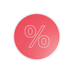 A crisp white outline percentage symbol icon centrally placed on a smooth vibrant pinkish red gradient circle with a neat white border for sale discount
