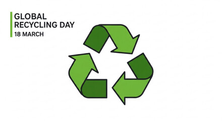 Obraz premium Green recycling symbol on white background for global recycling day on march 18th with eco friendly message
