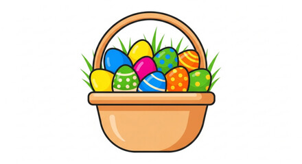 Colorful easter eggs in a basket with grass vibrant illustration for spring holiday decoration