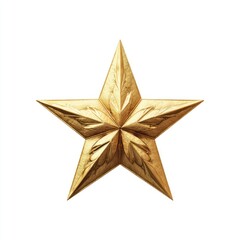 Obraz premium Isolated, detailed, golden five-pointed star with textured surface, on a clean white background