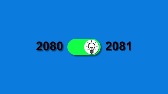 Year 2080 to 2081 toggle switch with light bulb icon on blue background image photo
