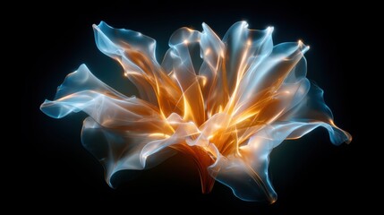 Obraz premium An artistic representation of a flower made of light and color, showcasing flowing forms and ethereal glow that convey beauty, grace, and elegance in abstract art.