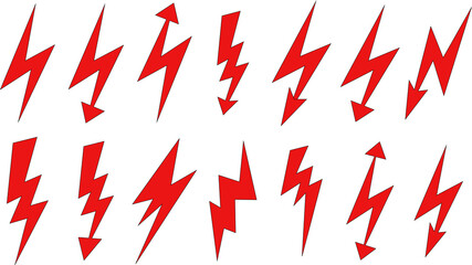 A professional set of red and black arrow icons featuring 3d vector business symbols and lightning bolt design elements for a seamless web direction concept