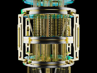 Golden quantum computer machine close up