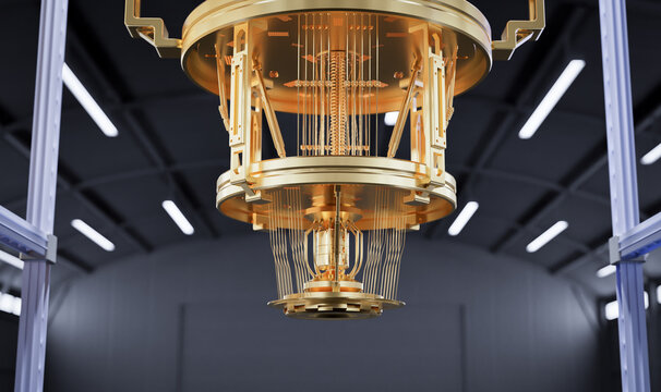 Golden quantum computer machine close up