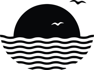 Obraz premium Ocean Sunset/Sunrise with Birds Icon