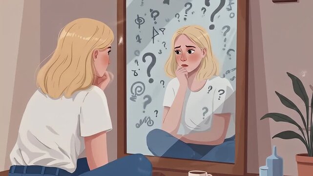 Woman Facing Identity Crisis - A Visual Exploration of Self-Doubt and Reflection.