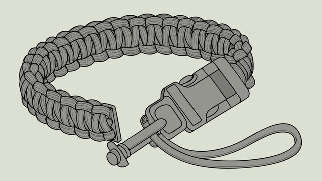 A detailed vector illustration of a paracord bracelet with a metal buckle