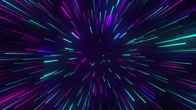 Futuristic neon lines zoom effect with cyan, blue, and magenta light trails at hyper speed