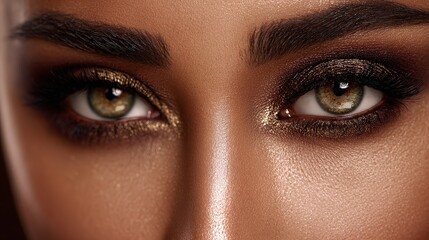 Obraz premium Glamorous Bronze Eyeshadow and Intense Hazel Eyes Close-Up