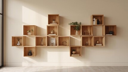 3d render of an empty room with shelves