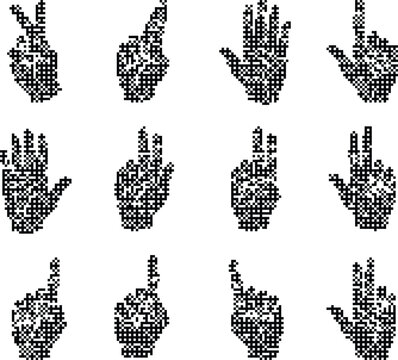 Dithered Texture hand icons pixelated bitmap retro halftone Y2K aesthetic grunge digital noise lo-fi asset isolated on transparent background vector illustration.