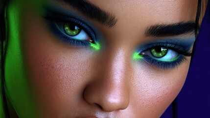Fototapeta premium Dramatic Neon Green and Blue Eye Makeup for Bold Beauty Look