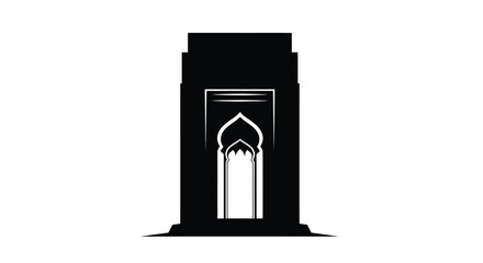 Fototapeta premium Architectural doorway silhouette with pointed arch on white background