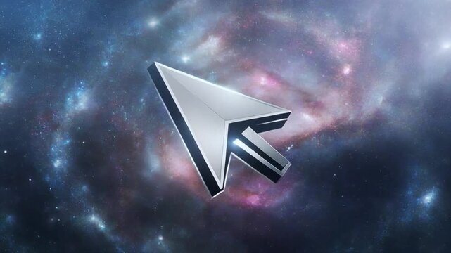 A silver cursor clicks on a galaxy background, navigating through space