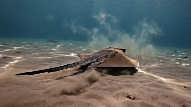 A Stingray Glides Over Sandy Seabed Underwater