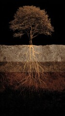 Detailed Tree Roots Soil Cross Section Strong Growth Earth Layers