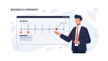 Obraz premium Businessman presenting growth chart on digital screen, business strategy concept