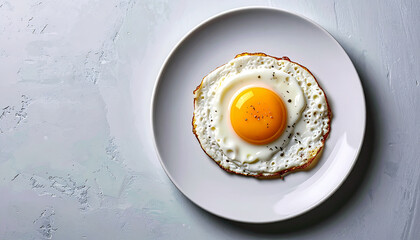 Sunny Side Up Fried Egg on Minimal White Plate with Copy Space for Food Branding
