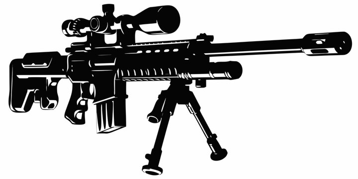 Tactical sniper rifle silhouette with bipod and scope vector illustration