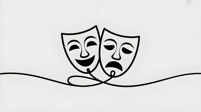 World theater day banner design, with character mask sketch, continuous one line drawing, vector illustration. one line Icon drawing, Greek mask continuous one line drawing, opera event symbols
